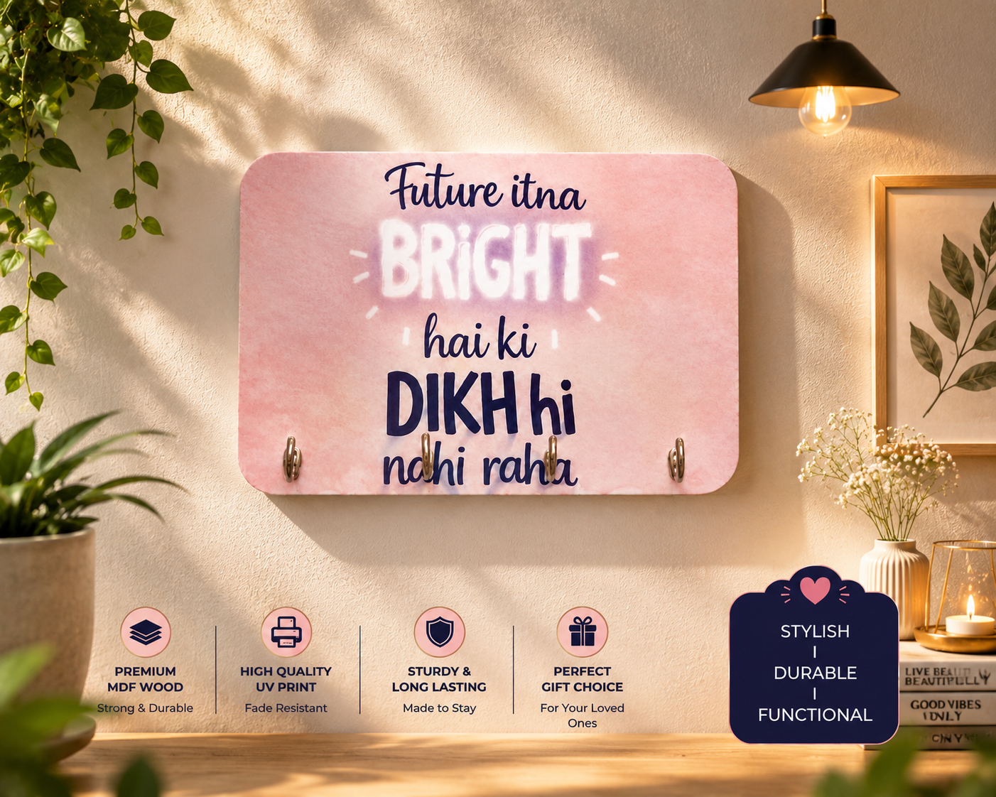 Future Itna Bright Hai Ki Dikh Hi Nahi Raha MDF Keyholder