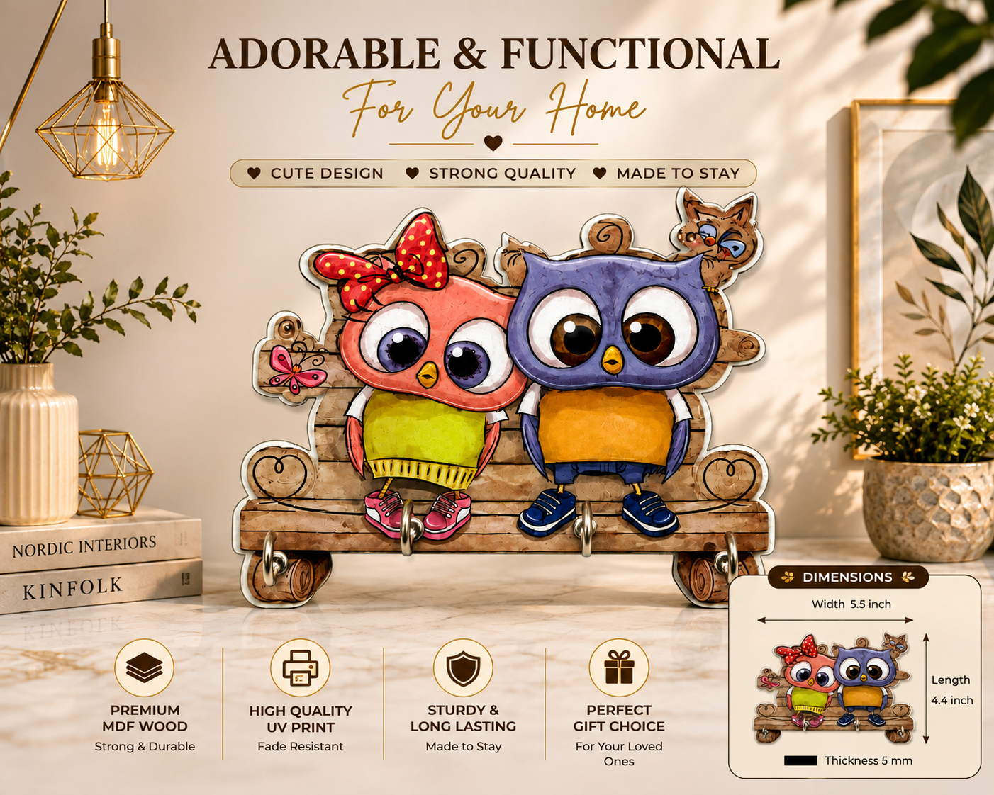 Whimsical Owl MDF Keyholder
